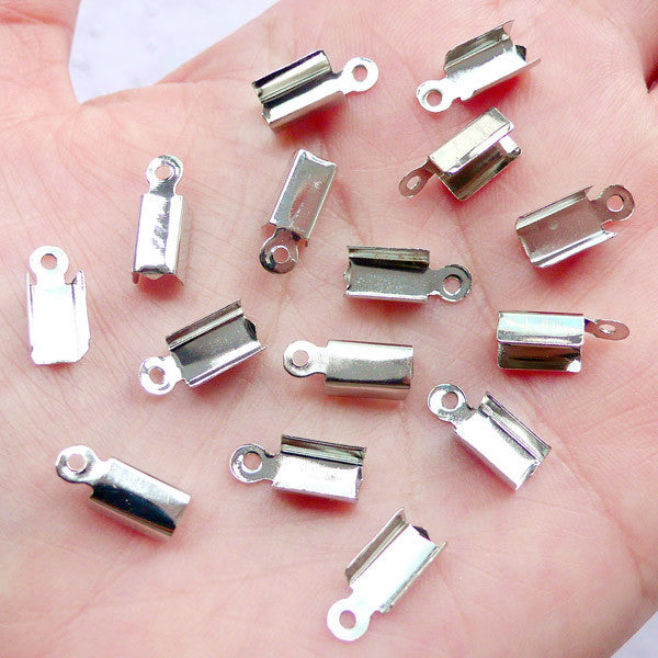12 Pack Fold-Over Crimp Bead Ends With Loop For Jewelry Making - Metal Findings
