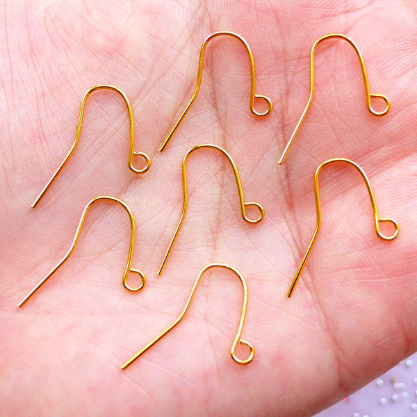 Gold Fish Hook Earwires, Shepherd's Hook Ear Wire Blanks, French Hoo, MiniatureSweet, Kawaii Resin Crafts, Decoden Cabochons Supplies