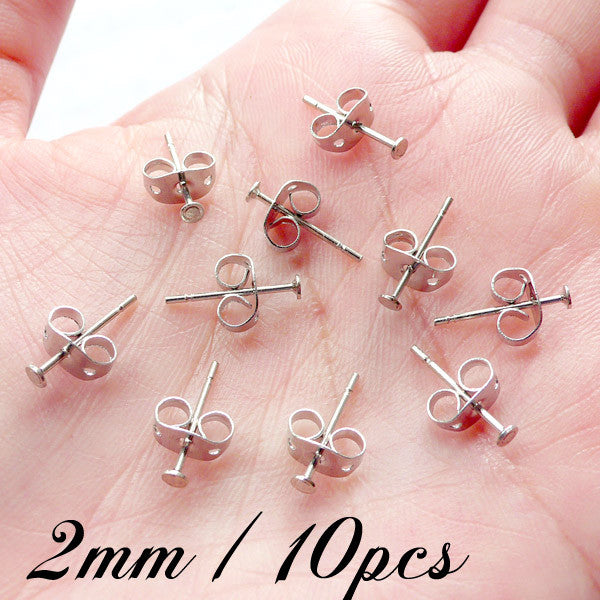 Plastic Earring Post with Rubber Backs & 3mm Pad / Earring Blank Ear S, MiniatureSweet, Kawaii Resin Crafts, Decoden Cabochons Supplies