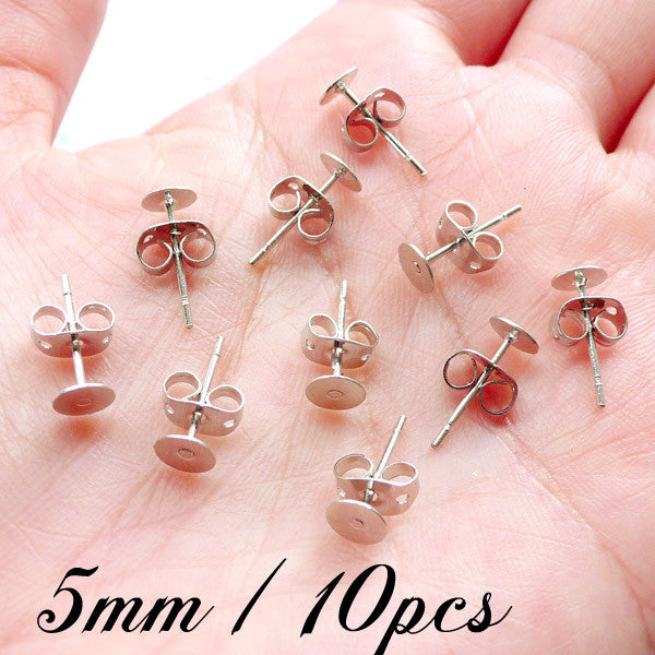 Stainless Steel Stud Earring Components Blank Ear Post with 5mm