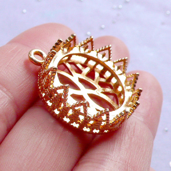 Crown Bezel Cup Pendant 20mm Round Bezel Setting Gold Bezel