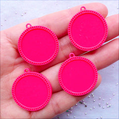 Resin Bezel Settings | 20mm Cabochon Bases | Round Cameo Holders | Kawaii Pendant Trays | Kitsch Jewellery Making (4pcs / Dark Pink)