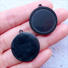 Black Bezel Settings | Round Resin Cabochon Holders | 20mm Cameo Bases | Plastic Pendant Trays | Kitsch Jewelry DIY | Kawaii Craft Supplies (4pcs / Black)