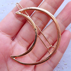 Crescent Moon Open Back Bezel Hair Clip for Magical Girl Jewelry Making | Hollow Bezel for UV Resin Craft | Deco Frame for Resin Filling | Kawaii Mahou Kei Jewellery (1 piece / Gold / 41mm x 53mm)