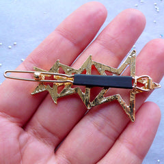 Star Open Back Bezel Hair Clip | Kawaii Hair Jewellery DIY | Deco Frame for UV Resin Crafts | Hollow Bezel for Resin Filling | Hair Findings (1 piece / Gold / 50mm x 28mm)
