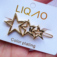 Star Open Back Bezel Hair Clip | Kawaii Hair Jewellery DIY | Deco Frame for UV Resin Crafts | Hollow Bezel for Resin Filling | Hair Findings (1 piece / Gold / 50mm x 28mm)