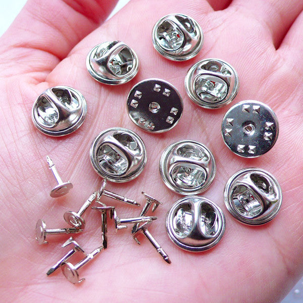 Silver Lapel Pin Backs with 10mm Glue On Pad, Clutch Pin Blanks, Bro, MiniatureSweet, Kawaii Resin Crafts, Decoden Cabochons Supplies
