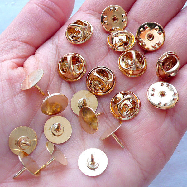 Gold Tie Tack Lapel Scatter Pin Backs with 10mm Glue On Pad | Brooch Pin  Blanks | Clutch Pin Back Findings | Badge Pin Backs (10 Sets)