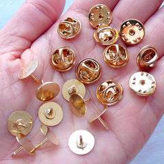 Gold Tie Tack Lapel Scatter Pin Backs with 10mm Glue On Pad | Brooch Pin Blanks | Clutch Pin Back Findings | Badge Pin Backs (10 Sets)