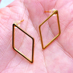 Rhombus Open Frame Stud Earrings | Kawaii Deco Frame for UV Resin Art | Geometry Jewelry Findings (1 Pair / Gold / 14mm x 23mm)