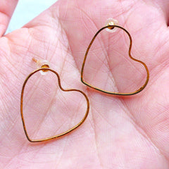 Heart Open Frame Stud Earrings | Heart Deco Frame for UV Resin Craft | Kawaii Jewelry Supplies (1 Pair / Gold / 21mm x 19mm)