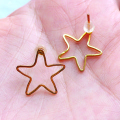 Star Open Frame Stud Earrings | Kawaii Deco Frame for UV Resin Filling | Kawaii Jewellery Supplies (1 Pair / Gold / 16mm x 16mm)