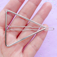 Hair Clip with Triangle Open Bezel | Kawaii Resin Jewellery Supplies | Geometry Deco Frame for UV Resin Filling (1 piece / Silver / 44mm x 50mm)
