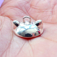Kitty Ears Bead Cap with Loop | Animal Shaped Pearl Cup | Glass Globe Cover | Kawaii Bail Supplies (1 piece / Silver)