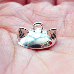 Kitty Ears Bead Cap with Loop | Animal Shaped Pearl Cup | Glass Globe Cover | Kawaii Bail Supplies (1 piece / Silver)