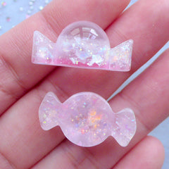 Iridescent Candy Resin Cabochons | Kawaii Sweet Deco | Phone Case Decoden | Fake Taffy Candies (2pcs / Light Pink / 13mm x 24mm / Flatback)