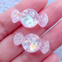 Iridescent Candy Resin Cabochons | Kawaii Sweet Deco | Phone Case Decoden | Fake Taffy Candies (2pcs / Light Pink / 13mm x 24mm / Flatback)