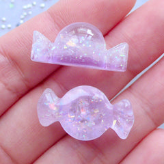 Candy Cabochons with Glitter | Iridescent Resin Cabochon | Kawaii Decoden Supplies | Cell Phone Deco | Fake Food Jewelry (2pcs / Purple / 13mm x 24mm / Flatback)