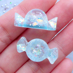 CLEARANCE Resin Candy Cabochons with Iridescent Glitter | Decoden Cabochon | Sweets Deco | Kawaii Craft Supplies (2pcs / Blue / 13mm x 24mm / Flatback)