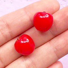 3D Fruit Cabochon / Dollhouse Apple Cabochons (2pcs / 13mm x 13mm) Miniature Food Jewelry Snow White Decoration Fairy Garden Decor FCAB082