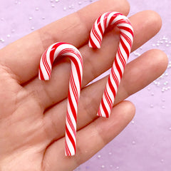 Christmas Peppermint Cabochons | Polymer Clay Candy Cane | Faux Candies | Kawaii Sweets Deco | Decoden Phone Case (2 pcs / Red / 3D / 20mm x 50mm)