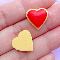 Heart Sugar Cookie Cabochons | Dollhouse Cookies | Faux Food Cabochon | Kawaii Phone Case | Sweet Decoden (2pcs / 15mm x 14mm / Flat Back)