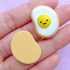 Sugar Cookie Cabochons in Sunny Side Up Egg Shape | Fake Cookies | Decoden Cabochon | Cell Phone Deco | Kawaii Craft Supplies (2pcs / 19mm x 24mm / Flat Back)