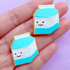 Milk Carton Sugar Cookie Cabochons | Kawaii Cabochon Supplies | Fake Food Jewelry Making | Sweets Decoden (2pcs / 23mm x 26mm / Flat Back)