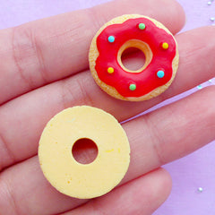 Donut Shaped Sugar Cookie Cabochons | Kawaii Doughnut Cabochon | Mini Food Jewelry DIY | Sweet Decoden Pieces (2pcs / 21mm / Flat Back)