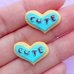 Cute Heart Shaped Sugar Cookie Cabochons | Miniature Sweet Cabochon | Kawaii Food Jewellery DIY | Cell Phone Decoden (2pcs / 20mm x 13mm / Flat Back)