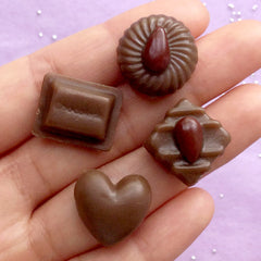 Fake Chocolate Assortment | Faux Food Cabochons | Kawaii Sweet Deco Supplies | Decoden Phone Case (4pcs / 15mm to 19mm)