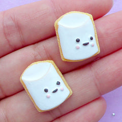 Milk Sugar Cookie Cabochons | Doll Food Cabochon | Miniature Sweet Jewelry Making | Kawaii Craft Supplies (2pcs / 15mm x 19mm / Flat Back)