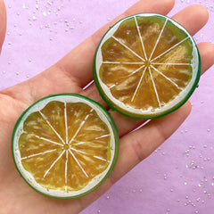 Large Lime Slice Cabochons | Fake Food Cabochon | Kawaii Sweet Deco | Decoden Pieces | Phone Case Decoration (2pcs / 51mm / 2 Sided)
