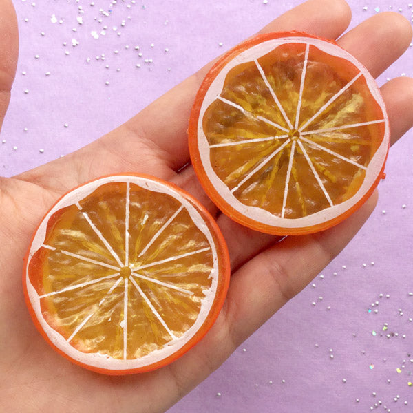 Large Orange Slice Cabochons, Faux Fruit Cabochon