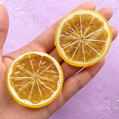 Big Lemon Slice Cabochons | Citron Cabochon | Faux Food Embellishments | Fruit Decoden Pieces (2pcs / 51mm / 2 Sided)