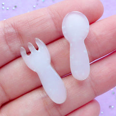 Kawaii Fork and Spoon Cabochons with Glitter | Miniature Cutlery Cabochon | Sweet Deco | Decoden Supplies (2 pcs / White / 11mm x 27mm)