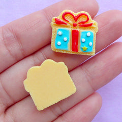 Gift Box Sugar Cookie Cabochons | Present Cabochon | Kawaii Dollhouse Food Jewelry DIY | Decoden Supplies (2pcs / 19mm x 18mm / Flat Back)