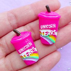 Unicorn Tear Cabochons | Kawaii Drink Cabochon | Cell Phone Decoden Supplies | Cute Resin Embellishments (2pcs / Dark Pink / 17mm x 28mm / Flat Back)