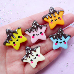 Kawaii Decoden Cabochons | Chocolate Star Face Cabochon (5 pcs / 26mm x 25mm)