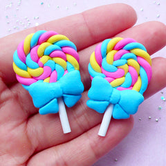 Lollipop Candy Cabochons | Kawaii Polymer Clay Decoden Supplies (2 pcs / 25mm x 38mm)