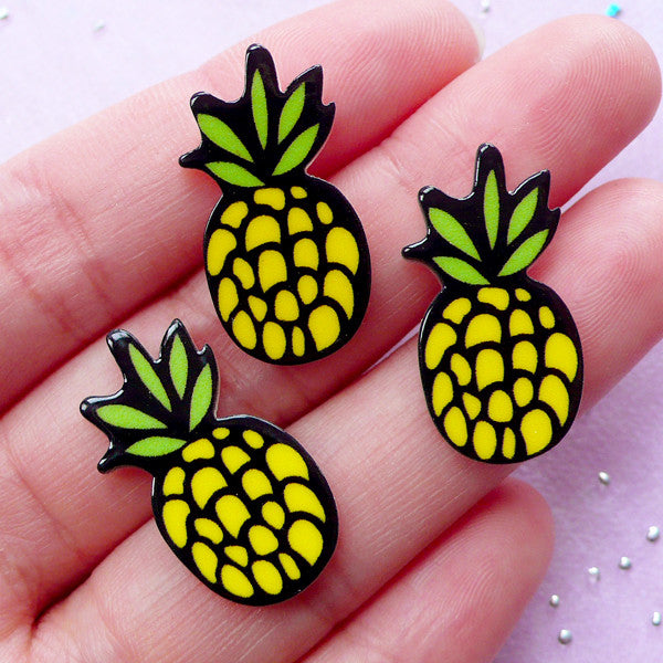 Pineapple Acrylic Cabochons | Harajuku Kei Decoden Supplies (3 pcs / 13mm x 25mm)