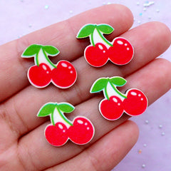 Cherry Acrylic Cabochons | Kawaii Decoden Piece Supplies | Sweets Deco | Hair Bow Center (4 pcs / 19mm x 15mm)