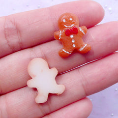 Mini Gingerbread Man Cabochons | Fake Sweets Toppings | Christmas Decoden | Miniature Sundae Parfait Making (2 pcs / 14mm x 18mm)
