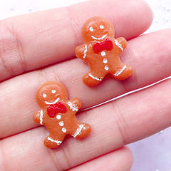 Mini Gingerbread Man Cabochons | Fake Sweets Toppings | Christmas Decoden | Miniature Sundae Parfait Making (2 pcs / 14mm x 18mm)