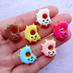 CLEARANCE Kawaii Donut Cabochons | Happy Face Doughnut Cabochon | Cute Decoden Supplies | Miniature Sweets Deco (6 pcs / 15mm x 18mm / Assorted Mix)