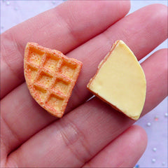 Doll Food Supplies | Dollhouse Waffle Cabochons | Miniature Food Cabochon | Sweets Deco (2 pcs / 17mm x 17mm)
