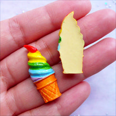 Rainbow Ice Cream Cabochon | Kawaii Miniature Sweets Deco | Phone Case Decoden (2 pcs / 12mm x 29mm)