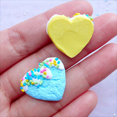 Heart Biscuit Polymer Clay Cabochon with Sprinkles | Kawaii Sweets Cabochon| Sweets Deco Phone Case (7 pcs / Assorted Colors / 22mm x 20mm)