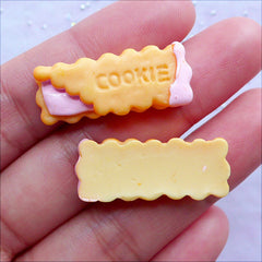 Kawaii Sandwich Cookie Cabochons with Strawberry Cream Filling | Mini Sweets Deco | Miniature Food Decoden Pieces (2 pcs / 11mm x 28mm)