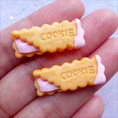 Kawaii Sandwich Cookie Cabochons with Strawberry Cream Filling | Mini Sweets Deco | Miniature Food Decoden Pieces (2 pcs / 11mm x 28mm)